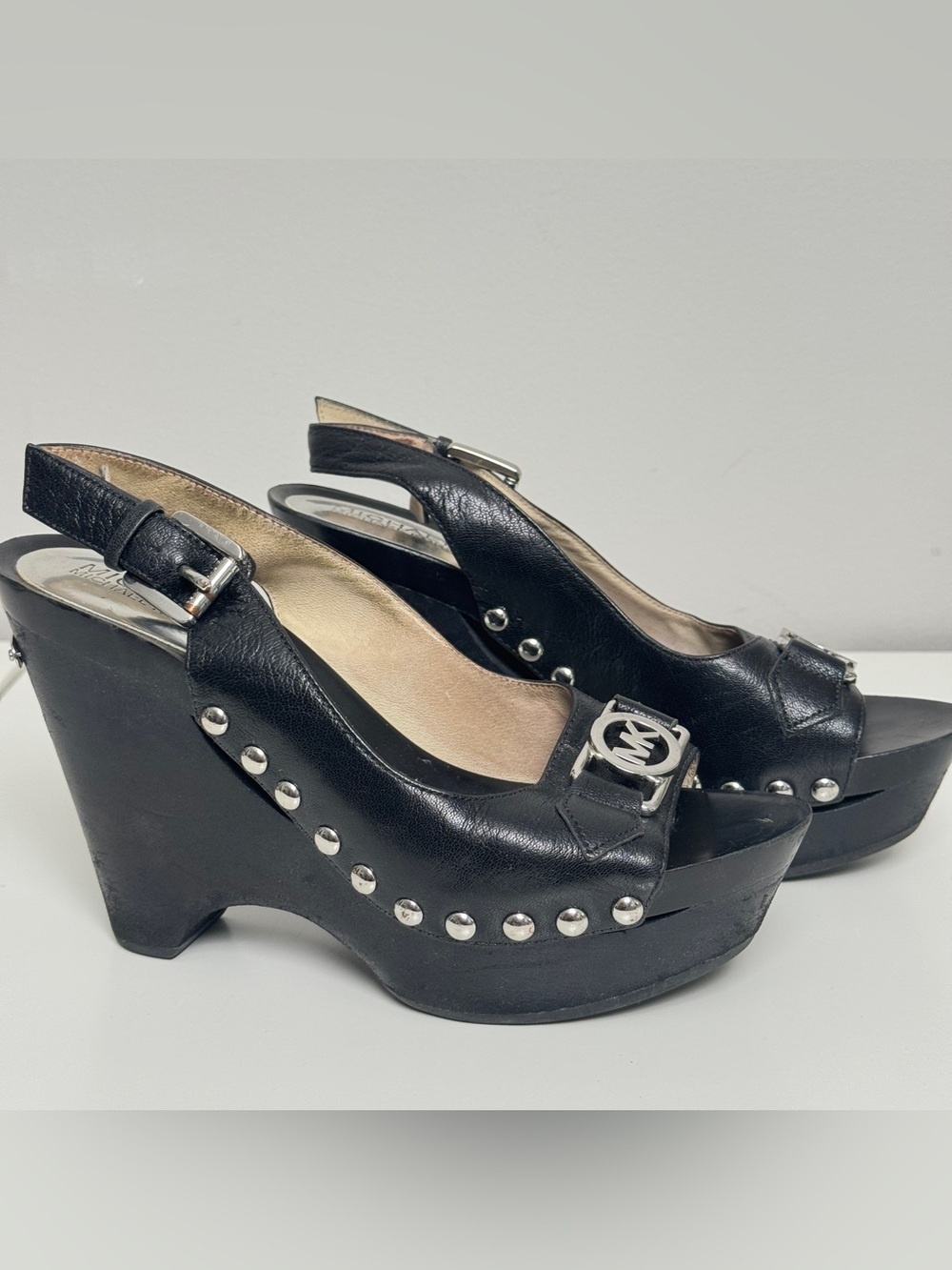 MICHAEL Michael Kors Charm Logo Platform Wedge Sandals Black 7M